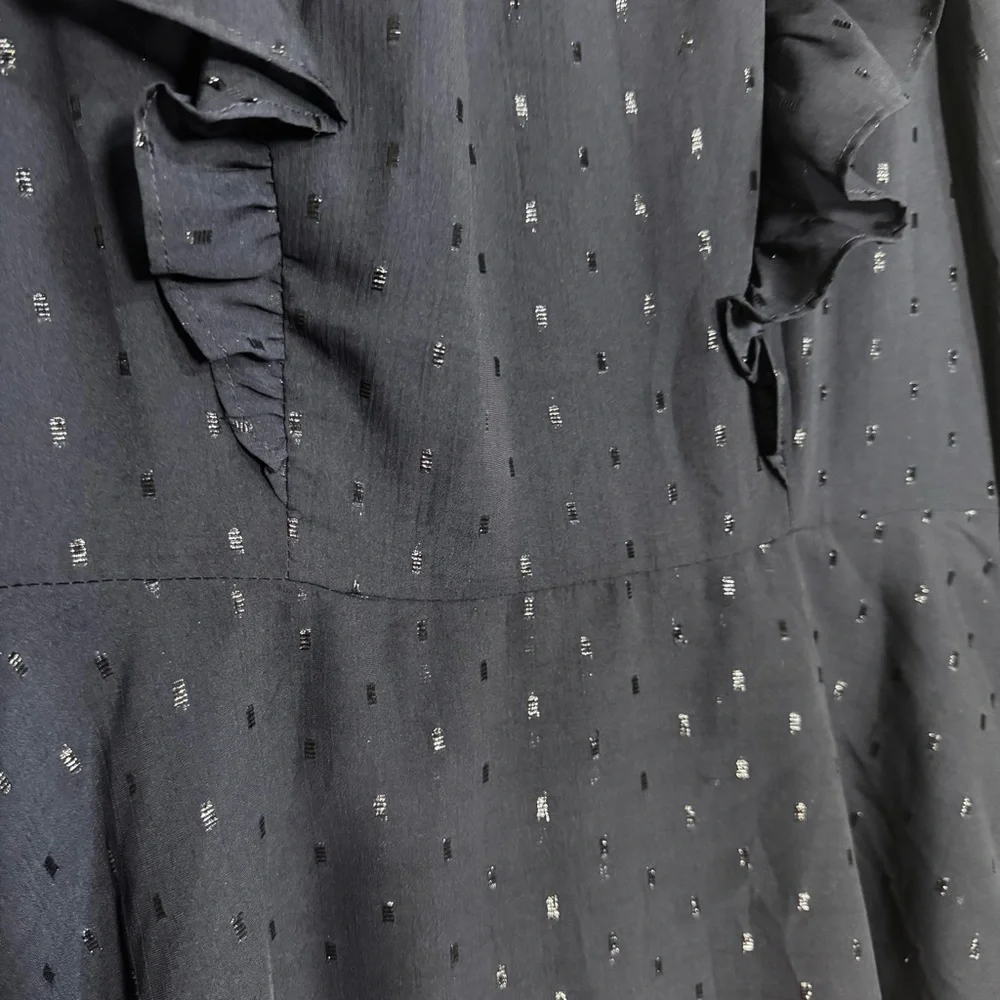 NWT Express Dark Blue Navy Sparkly Dress with Ruffle Sleeves and Keyhole Back - Picture 4 of 11